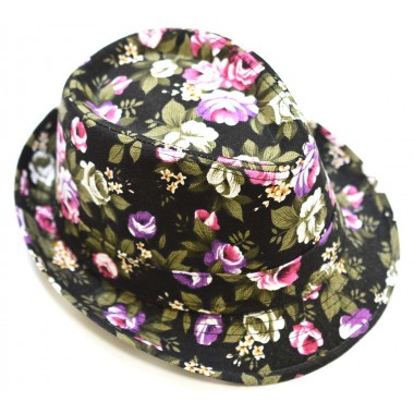Palarie pentru barbati, culoare neagra, model floral, combinatie de trandafiri alb, roz si violet
